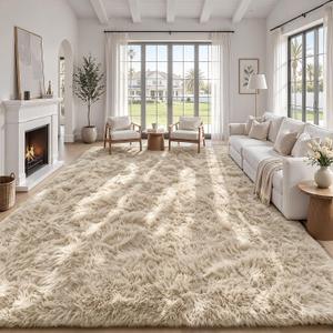 TENGTENGLINK 9x12 Fluffy Shag Area Rug Living Room Bedroom Washable Camel
