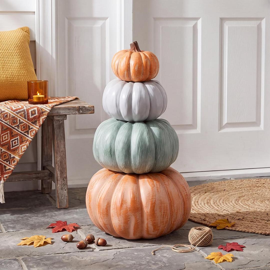 4 Pcs Stackable Resin Decorative Pumpkins Fall Outdoor Decor Fairytale