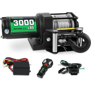 STIMULATER 3000lb ATV Winch,Electric Winch 12V,Steel Cable Winch, with Wireless Remote and Manual Switch, with Hawse Fairlead & Hook,IP67 Waterproof,Suitable for Most Trailers and ATV winchs