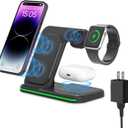Wireless Charger for Multi Devices 3 in 1 Foldable Fast Charging Station Stand Compatible for iPhone 17 16 15 14 13 Pro for Apple Watch Series for AirPods 4 3 2 Pro for Samsung Galaxy Android (Black)