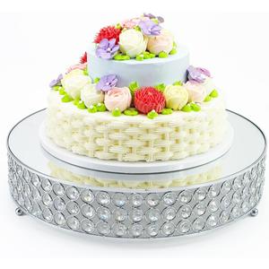 Metal Cake Stand with Beaded Crystal Display Cake Pedestal,Baking Party Supplies Centerpiece,Silver 16 Inch