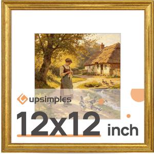 upsimples Vintage 12x12 Frame, Antique Gold Frames Display 8x8 with Mat or 12 x 12 Photo Without for Vertical or Horizontal Wall Decor, 1pack