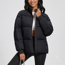 MAGCOMSEN Women's Down Jacket Short Baggy Puffer Water-resistant Coat Long Sleeve Warm Padded Outerwear with Pockets, Black, 2XL