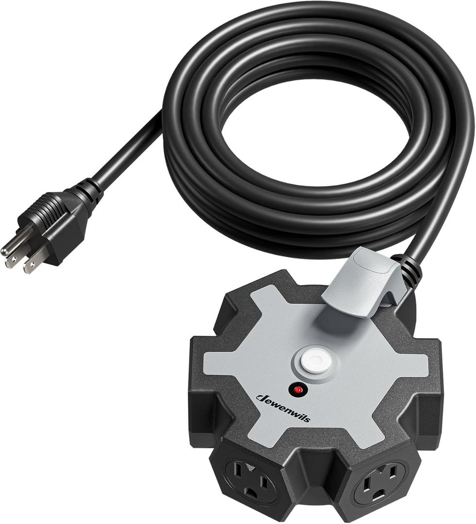 DEWENWILS Industrial Power Strip with 5-Outlet, 15FT Heavy Duty Extension Cord for Garage, Workshop, ETL Listed, 14/3 AWG SJTW, Circuit Breaker, Swivel Safety Covers (Black+Grey)