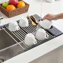 Roll Up Dish Drying Rack Over Sink, 17.5" x 15.2" Foldable SUS304 Stainless Steel Kitchen Dish Drainer, Heat-Resistant Multipurpose Rolling Sink Rack Organizer,Grey, Grey17.5" X 15.2"