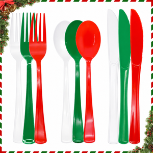 153 Pcs Christmas Plastic Silverware Heavy Duty Disposable Tableware Sets Includes Spoons Forks Knives for Christmas Party Decorations (Red Green White)