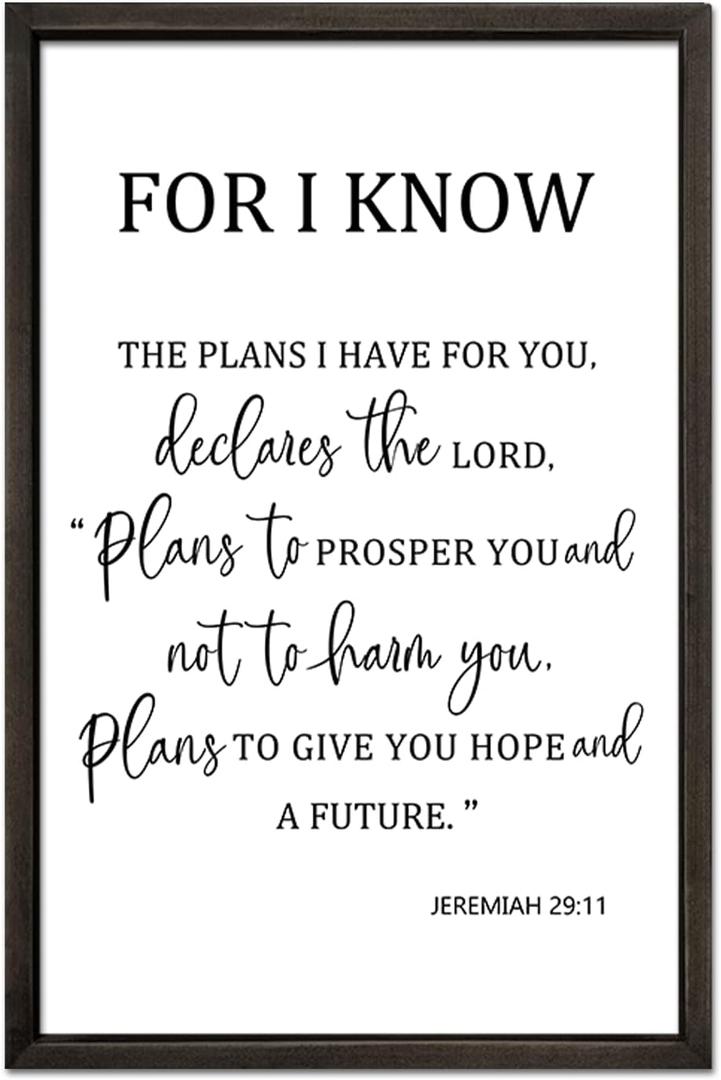 FZMHASLWW Christian Jeremiah 29 11 Wall Decor 24"16" Scripture Sign Jesus Bible Verse Quotes Master Bedroom Family Wood Framed Wall Hanging Art (Black) (For I Know The PlansBlack))