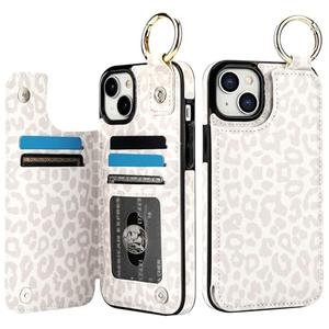 HAOPINSH for iPhone 15 Pro Max Case Wallet with Card Holder, White Leopard Cheetah Pattern Back Flip Folio PU Leather Kickstand Card Slots Case for Women Girls, Double Magnetic Clasp Cover 6.7"
