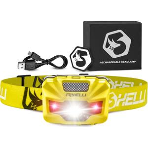 Foxelli Rechargeable LED Headlamp  Ultralight, Waterproof, and USB Rechargeable Headlamp with Red Light for Running, Camping, Hiking & Outdoors (Neon Yellow)