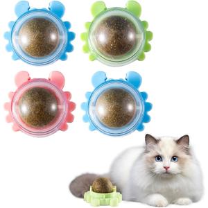 Cat Mint Ball Wall 4-Pack Mount Catnip Ball Release Energy Relieve Anxiety Promote Digestion and Protect The Oral Cavity