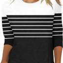3/4 Length Sleeve Womens Tops Summer Three Quarter Striped Shirts Plus Size Trendy Casual Loose Fit Soft Blouse Tees