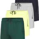 Real Essentials 4 Pack: Men's Mesh 7"/ 5"/ 3" Athletic Zipper Shorts Workout Gym Running Basketball (Large)