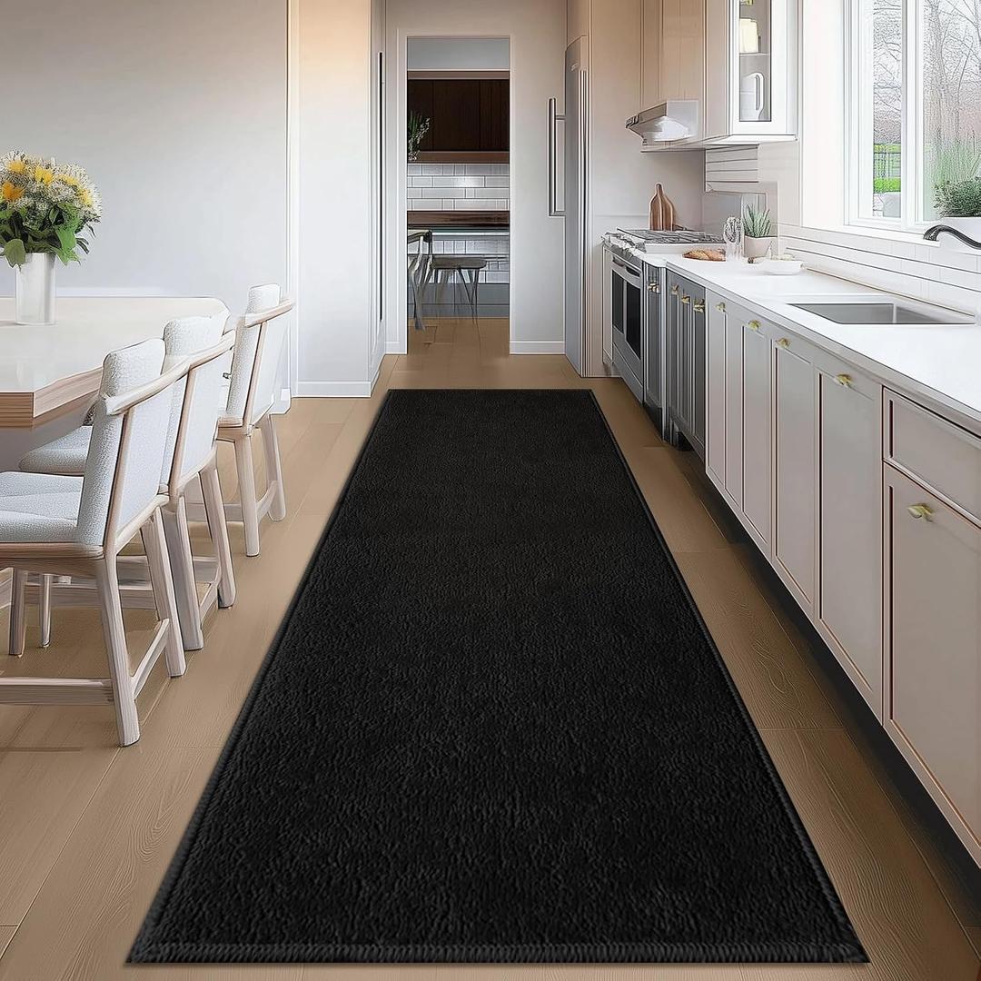 Bathroom Runner Rugs, Thin Absorbent Non-Slip Bath Mat, Quick Dry Low Pile Mats for Bathroom Floor Front of Bathtub,Shower Room,Sink,24"72",Black
