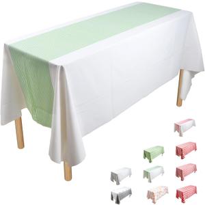 ZGP (Green Line) 54 x 86 Inch 10PCS Pure PE Table Cloth Disposable, Table Cloths for Party, Picnic, Wedding, Decorative Tablecloths, Rectangle, White Plastic Cover, Leakproof & Sturdy Tablecloths