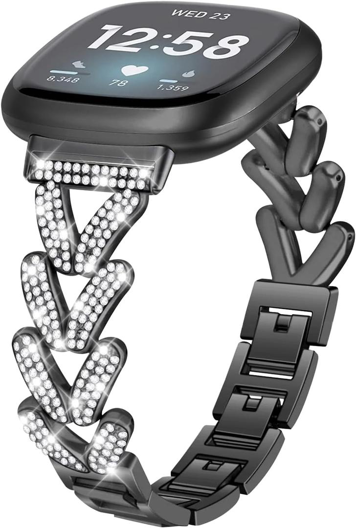 for Metal Bands, Compatible for Fitbit Versa 4/Versa 3/Fitbit Sense 2/Sense Band Smart Watch, Sparkling Bling Shiny Diamonds Bracelet for Women