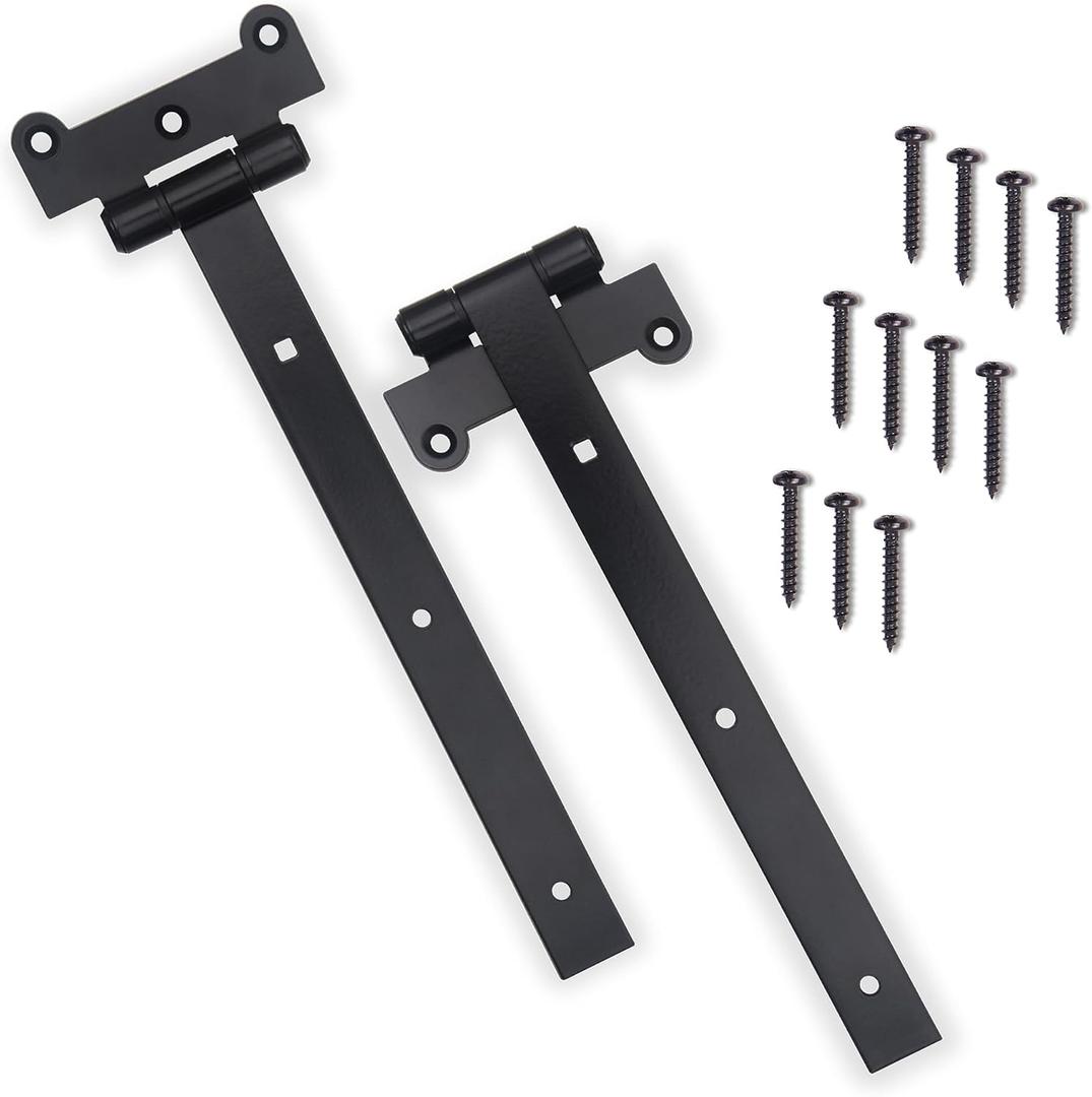 12" Black Door Hinges 2Pcs Gate Hinges with 12 Mounting Screws Medium/Heavy Duty 4mm Thick Iron Construction with Black Powder Coating Ideal for Gates, Sheds, Barns
