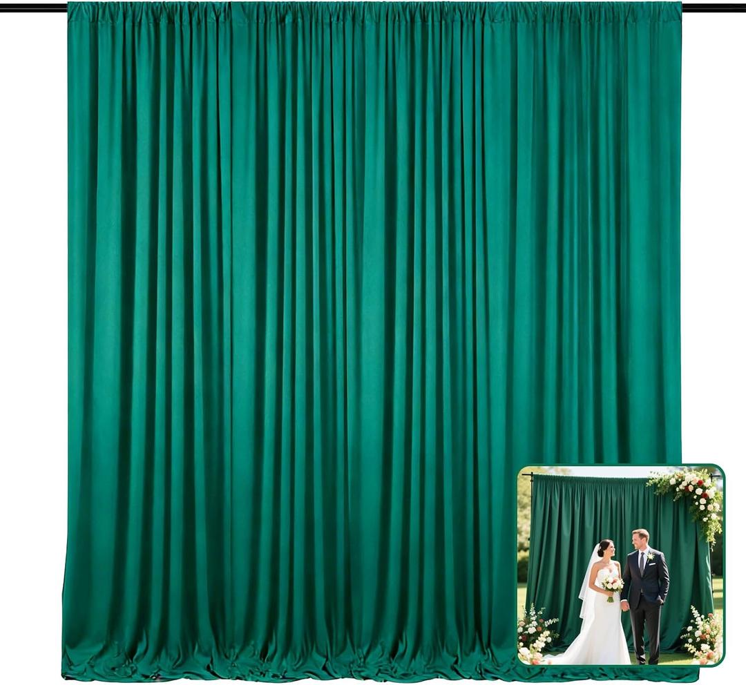 2 Panels Green Backdrop Curtain, 10 x 10 Feet Polyester Background Curtains for Parties, Weddings, Baby Showers, Halloween, Christmas, Birthday Party Photoshoot Backdrop Curtains Decorations