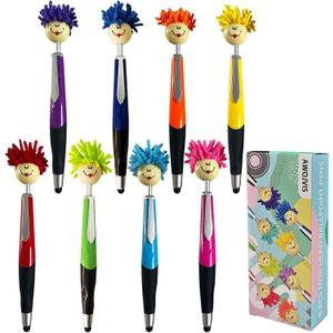 Pens,Ballpoint Pen,8pcs Mop Head Ballpoint Pens, Funny Mophea Topper Pen with Plush Hair Writing Click Pen Portable Cute Cartoon Multi-function Signing Pens Decor Gift for Office Home Adultes