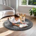 Ophanie Round Rug 3Ft Grey Circle Area Rugs, Fluffy Fuzzy Small Bedroom Carpet 3 Foot, Plush Shag Floor Gray Living Room Christmas Circular Aesthetic Decor for Kids Teen Boys Baby, Nursery, Classroom