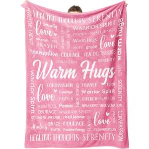 Afterprints Warm Hugs Healing Blanket - Breast Cancer Gifts for Women, Get Well Soon, Cancer Care, Feel Better, Think of You, Sympathy Gift for Friend Sister, Soft Comfort Throw Blankets 50" x 60" (Pink)