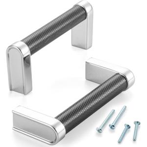 3 Inch Hole Centers, Black & Chrome Knurled Bar Kitchen Cabinet Pull Handle AP1312 | Pack of 5, Solid Hardware for Drawer, Dresser, Bathroom Vanity, Furniture Door, Cupboard, Bedroom, 3"