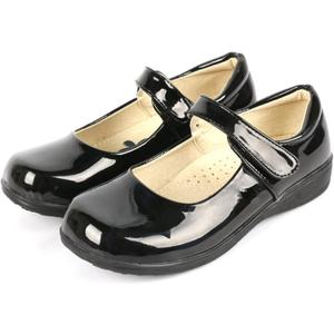 DADAWEN Girl's Strap School Uniform Dress Shoe Mary Jane Flat (Toddler/ Little Kid/ Big Kid) Black/ Patent US Size 1 M Little Kid