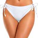 Zmart String Tie Side Bikini Bottoms - Women Full Coverage Swimsuit Bottom Mid Rise Mid Waist Swim Bathing Suit Bottom White M