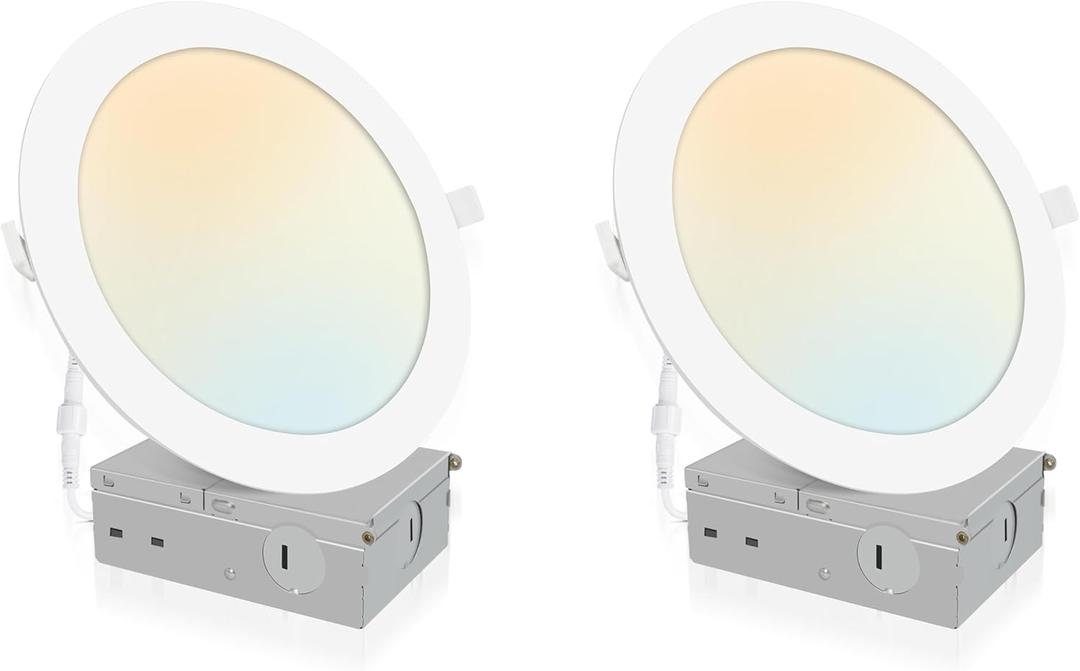 2 Pack Recessed Lighting 7 Inch with Junction Box, 5CCT 7 Inch LED Recessed Lights Dimmable 2700K/3000K/4000K/5000K/6000K, 16W 1300lm Ultra Thin Recessed Lighting - ETL and Energy Star Certified