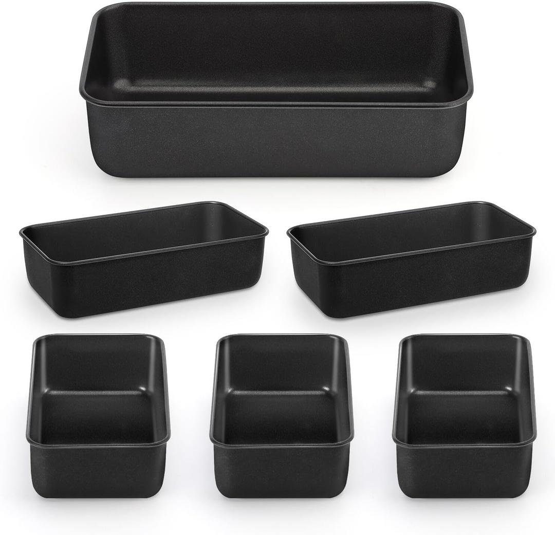 LIANYU 6 Pack Nonstick Loaf Bread Pan for Baking, 9x5In Bread Loaf Baking Pan, Stainless Steel Meatloaf Pan Tin for Homemade, Dishwasher Safe (Black)