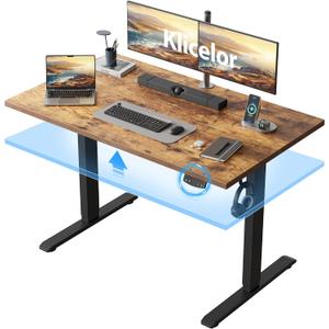 Klicelor Electric Standing Desk 48 Inch, Height Adjustable Desk for Home Office, Sit Stand Up Rising Computer Table with Memory Preset, Rustic Brown, 48 x 24 Inch