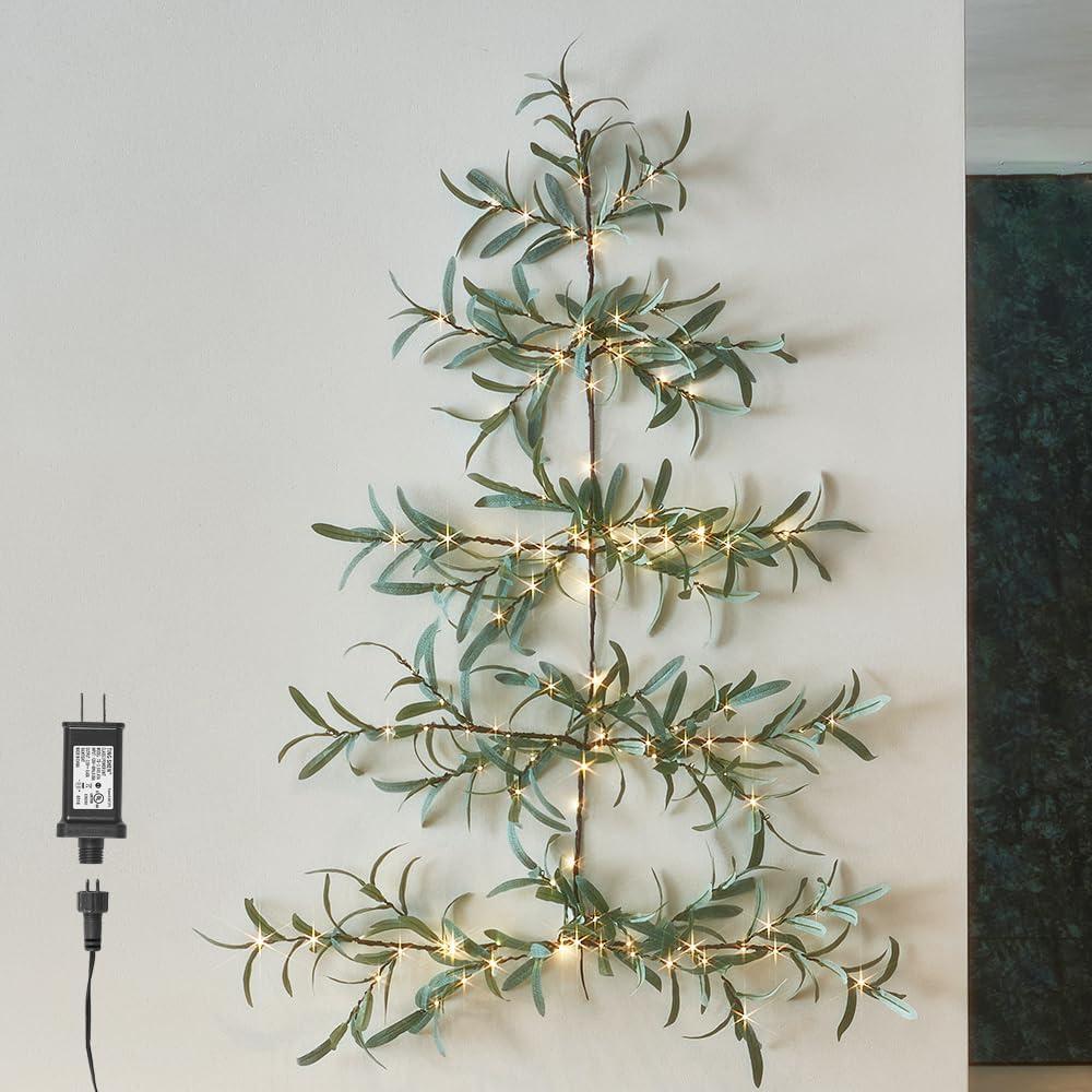 LITBLOOM Lighted Olive Wall Tree with Timer, Lighted Vine Garland with 140 Fairy Lights 3.5FT for Home Window Wall Christmas Spring Decoration Indoor Outdoor