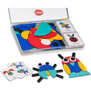 LiKee Open Ended Wooden Shape Puzzles (36 Blocks&60 Cards) for Toddlers 3+ Years Old, Montessori Development Toys Preschool Education Activity Travel Toy Board Games for Kids 4-8 Yrs