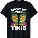 Show me Your Tikis Hawaii Hawaiian Aloha Luau Party T-Shirt. Small, Black