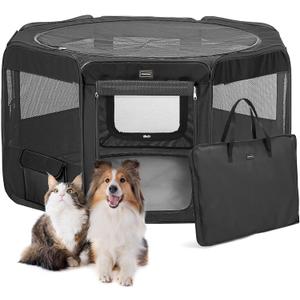 DONORO Dog Playpen Portable Pet Play Pens for Small Dog/Cat/Rabbit/Chicks, Cat Playpen Indoor/Outdoor with Carring Case, Removable Zipper Top and Bottom (Black, Small (29"x29"x15"), 8)