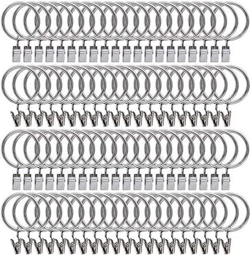 100 Pack Curtain Rings with Clips Hooks 1.5 inch Rustproof Matte Metal Stainless Steel Drapery Rings for Tension Rod Bracket Eyelets Decorative Hangers, Silver (1.5" Interior Diameter)