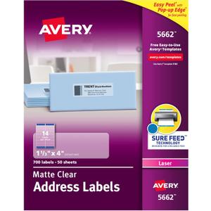 Avery Printable Address Labels with Sure Feed, 1-1/3" x 4", Matte Clear, 700 Blank Mailing Labels (05662)