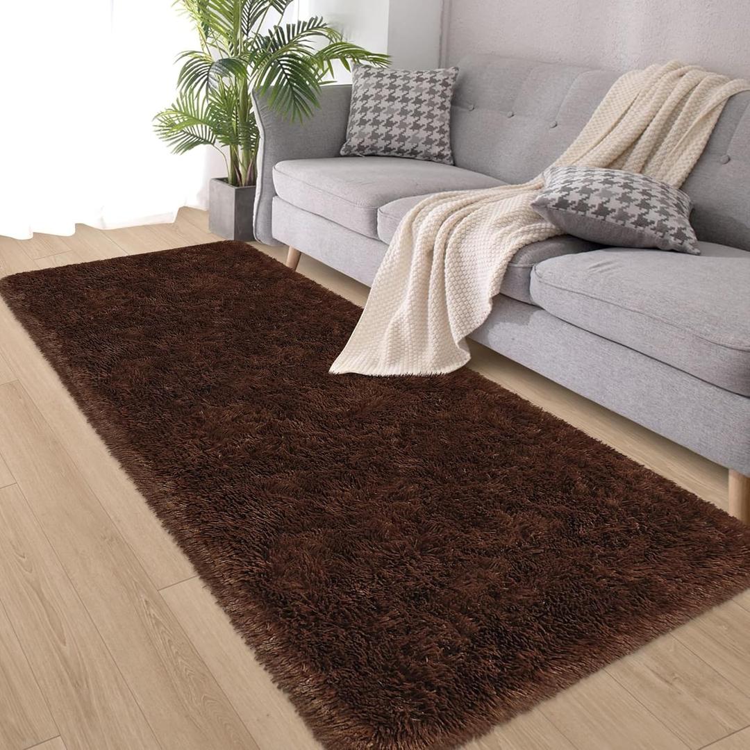 Brown Rug,2x6 Runner Rug for Bedroom Living Room,Soft Fluffy Soft Plush Washable Plush Small Rugs,Shag Non Slip Fuzzy Carpet,Area Rug for Hallway Dorm Nursery Teen Boys Home Decor Aesthetic