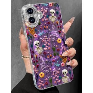 Toycamp for iPhone 17 Case - Compatible with Magsafe Women Girls Aesthetic Cute Girly Kawaii Skeleton Unique Design Laser Bling Lens Protector Magenetic Funda for Apple 17 Phone Cover (Skull Flower)