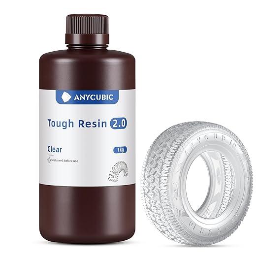 ANYCUBIC Tough Resin 2.0, 3D Printer Resin with Upgraded High Toughness and High Precision, 365-405nm Fast Curing 3D Resin for 4K 8K LCD/DLP/SLA 3D Printing (Clear, 1kg)