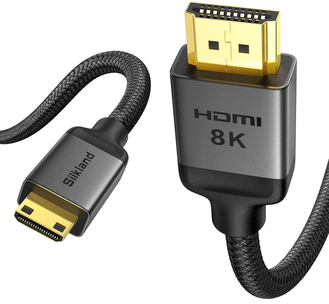 Silkland 8K 4K Mini HDMI to HDMI Cable 6.6FT, Mini HDMI 2.1 Cord [8K 60Hz, 4K@240Hz 144Hz 120Hz, Upgrade Braided] 48Gbps, Compatible with Camera, Camcorder, Laptop, Tablet, Monitor, Raspberry Pi Zero