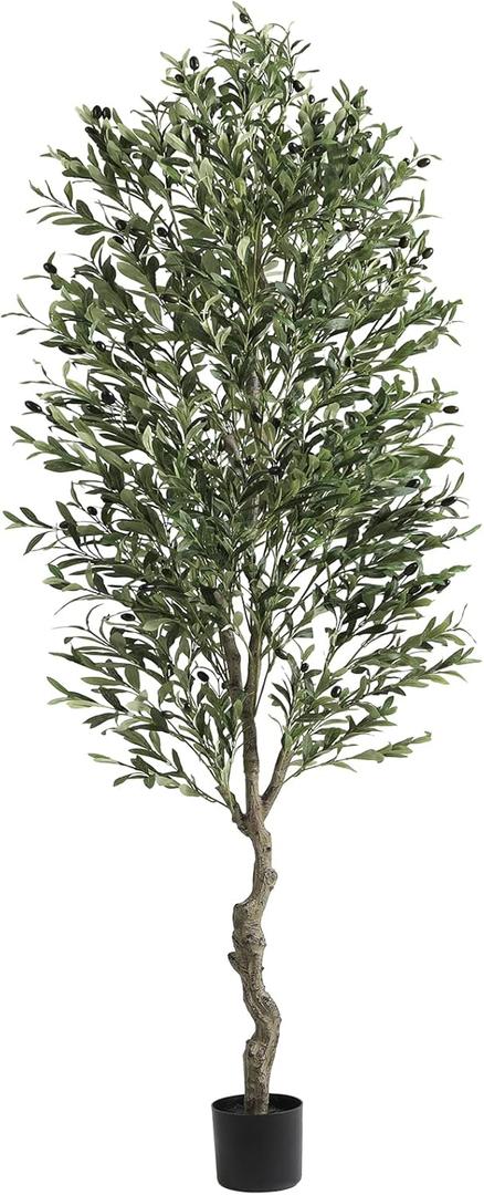 VIAGDO Artificial Olive Tree 7ft Tall Fake Potted Olive Silk Tree with Planter Large Faux Olive Branches and Fruits Artificial Tree for Home Office Living Room Decor Indoor, 2232 Leaves