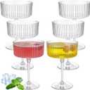 Jingmore 6 Pcs Ribbed Martini Glasses 10 oz Disposable Plastic Vintage Ribbed Coupe Glasses Unbreakable Dessert Parfait Glassware for Wedding Birthday Party Supplies (Clear)
