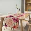 Pink Floral Table Runner, Watercolour Nature Pastel Beautiful Botanical Flower Art Table Decor Table Top Dining Kitchen Wedding Party 13x36 in