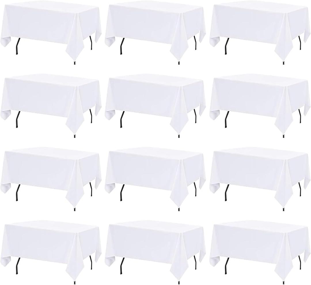 12 Pack White Table Cloth Rectangle Table Cloths for 6 Foot Rectangle Tables 60 X 102 Inch Washable Polyester Table Covers, Reusable & Wrinkle Resistant for Weddings, Parties, Events, and Everyday Use