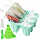 Pack of 4 Popsicle Mold，Popsicle Maker Popsicle Molds 6 Pieces Silicone Ice Pop Molds BPA Free Popsicle Mold Reusable Easy Release Ice Pop Make (Green)