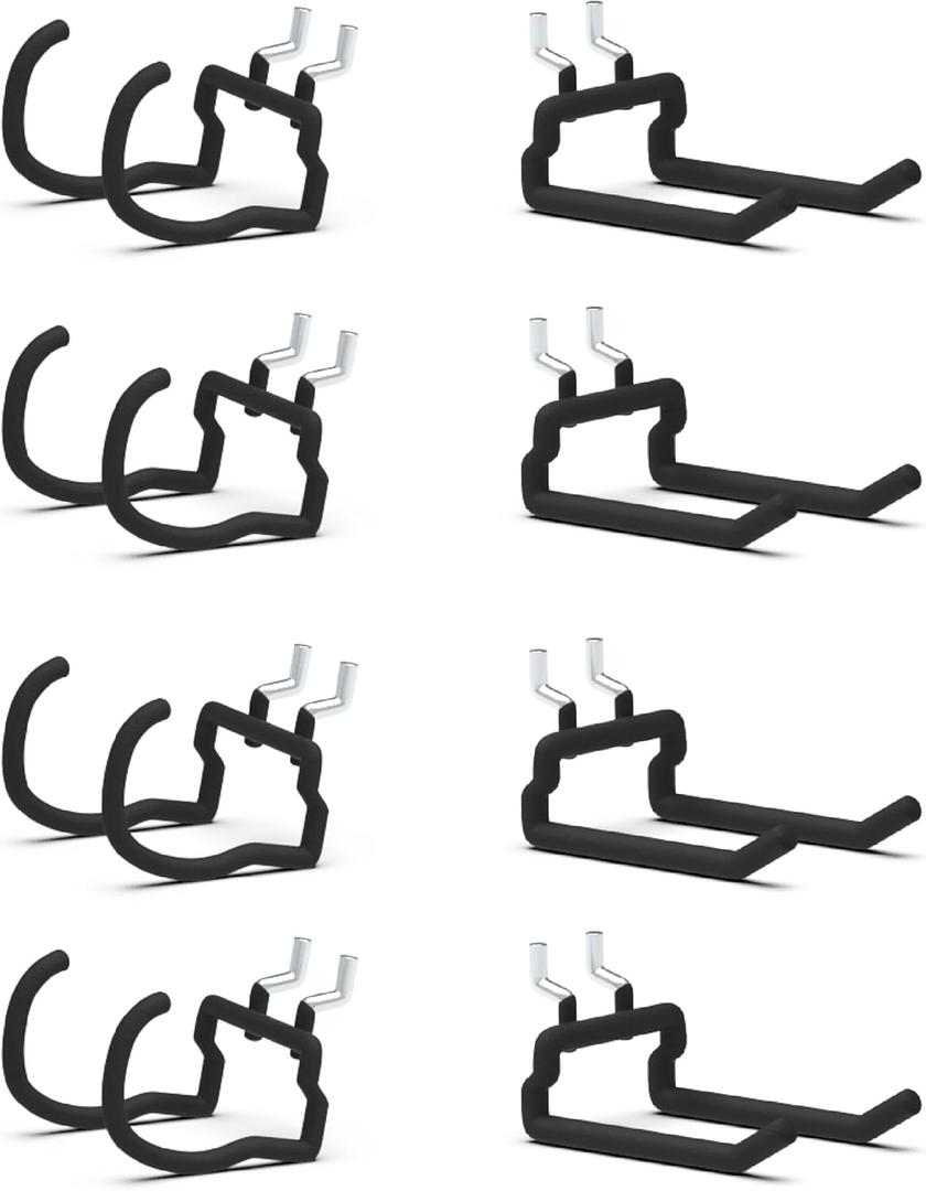 HUHOLE Pegboard Drill Holder, Peg Board Utility Hooks, 8 Pack Heavy Duty Peg Board Tool Holder for Power Tools, Drill, Hammer, Cord, Fit for 1/4" Pegboard(8PC)