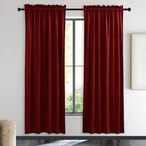NICETOWN Christmas Red Velvet Curtains and Drapes, Extra Long Elegant Wall Backdrop Drapes for Holiday Season Home Decoration (Set of 2, Rod Pocket Design, 72 inches Long)