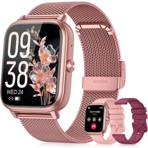 Smart Watch for Women Men- 1000mAh Battery Answer/Make Call, Fitness Step Tracker Watch with Sleep Monitor/Activity Counter/110+ Sport Mode for Andriod iPhone iOS Compatible - 3 Straps, Pink