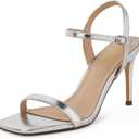 GENSHUO Women’s Strappy High Heeled Sandals 3 Inch Square Open Toe Stiletto Heels Slingback Shoes with Ankle Strap for Wedding Party Chic and Sexy (Gray)