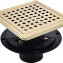 6 Inch Square Shower Floor Drain Brushed Brass with Flange,SUS304 Stainless Steel Gold Shower Drain Cover with Quadrato Pattern Grate Removable Hair Strainer,98738BG6-S.